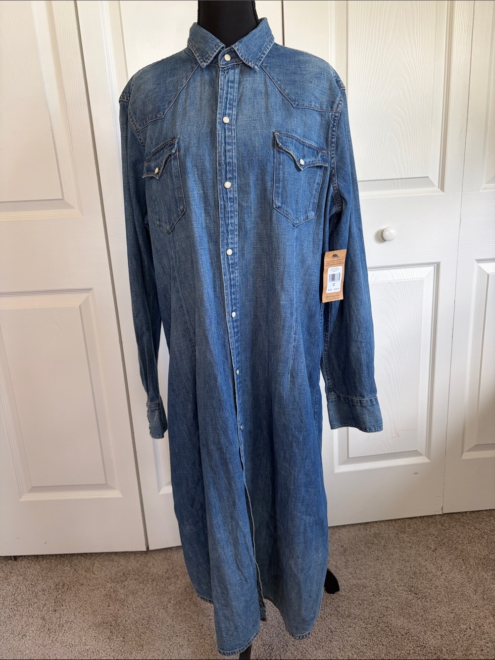 Polo Ralph Lauren Blue Denim Western Long Snap Front Cotton Dress XL NWT Rodeo